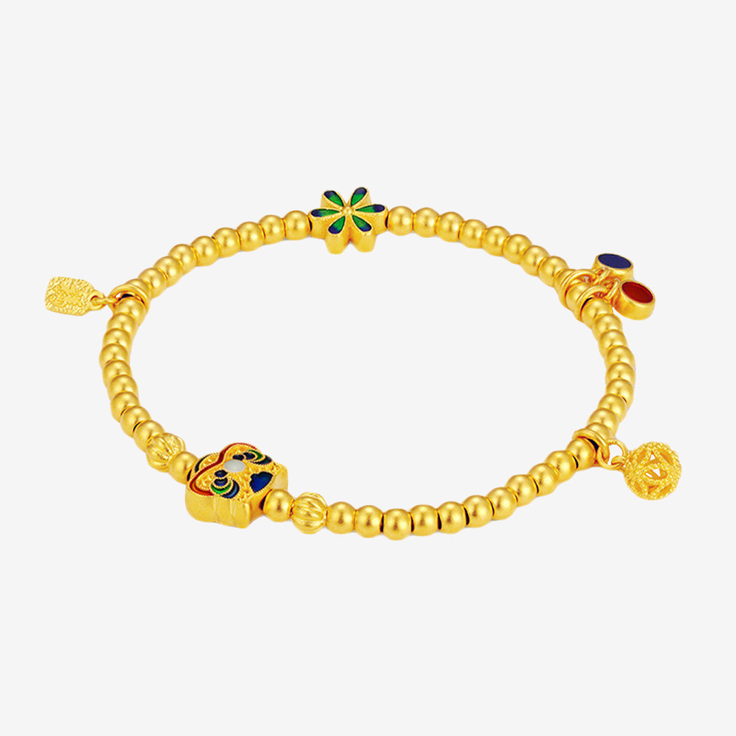 Extraordinary Chinese Fashion Series 24K Gold Enamel Lucky Lion Dance Beaded Bracelet