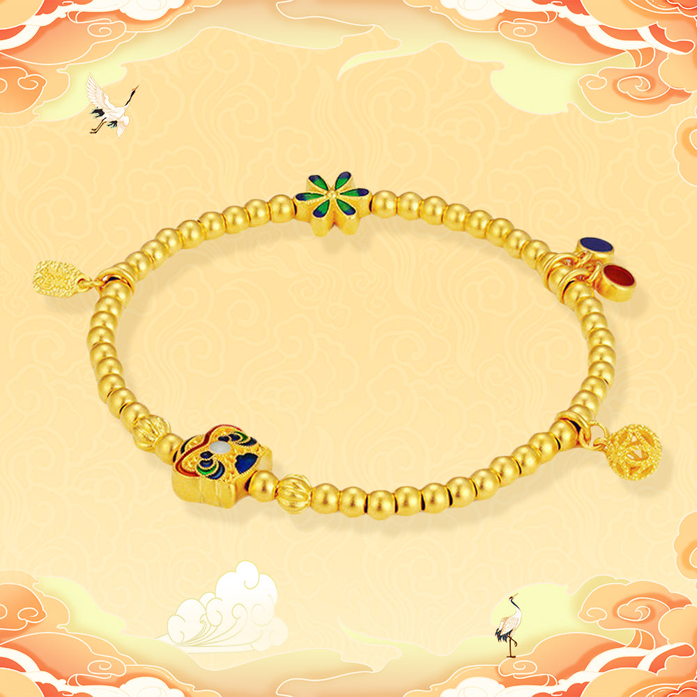 Extraordinary Chinese Fashion Series 24K Gold Enamel Lucky Lion Dance Beaded Bracelet