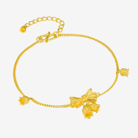 Happy Flower Wedding Series 24K Gold Bow Knot Lily of the Valley Flower Bracelet