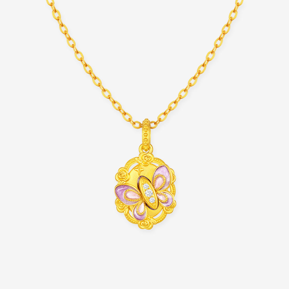 [Pre-sale] Monet Garden Series 24K Gold Diamond Luminous Enamel Vintage Rose Butterfly Pendant