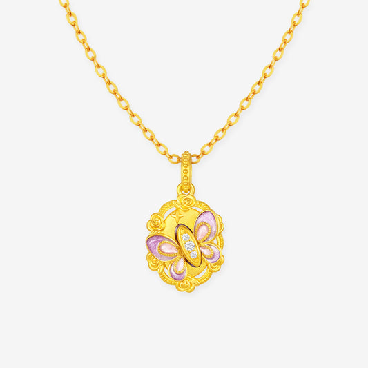 [Pre-sale] Monet Garden Series 24K Gold Diamond Luminous Enamel Vintage Rose Butterfly Pendant