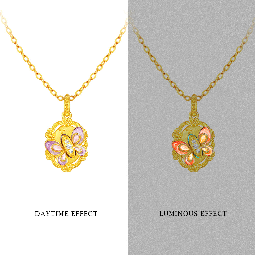 [Pre-sale] Monet Garden Series 24K Gold Diamond Luminous Enamel Vintage Rose Butterfly Pendant