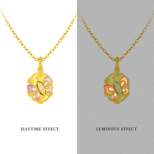[Pre-sale] Monet Garden Series 24K Gold Diamond Luminous Enamel Vintage Rose Butterfly Pendant