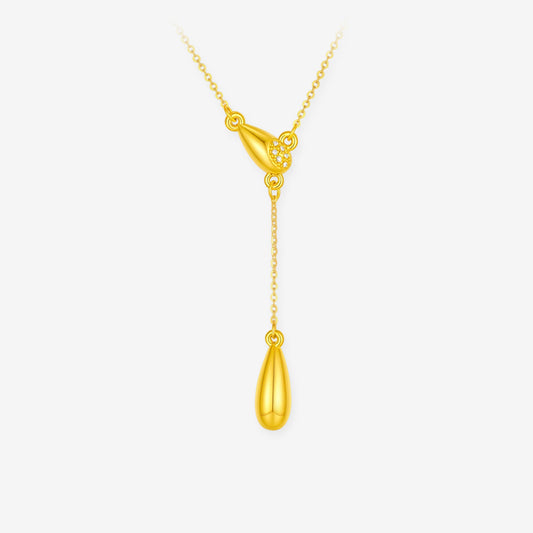 24K Gold Diamond Teardrop Y Necklace