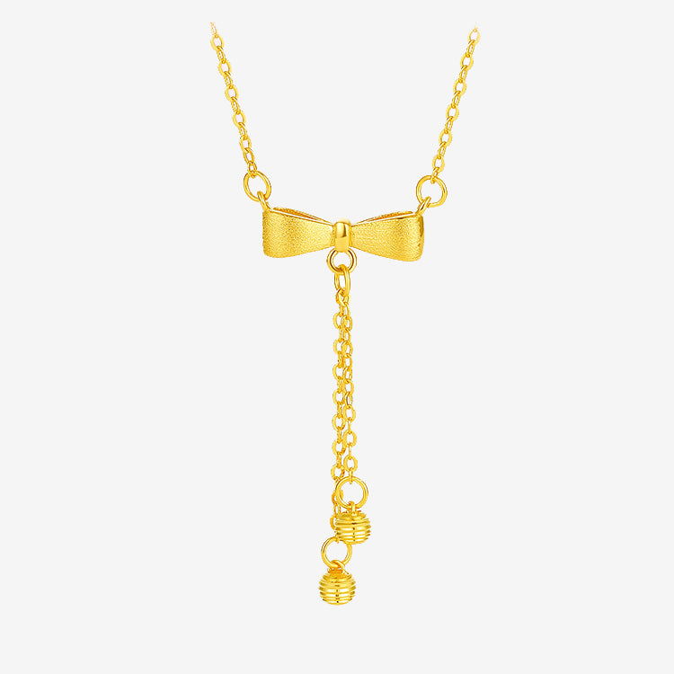 24K Gold Matte Bow Knot Tassel Necklace