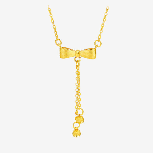 24K Gold Matte Bow Knot Tassel Necklace