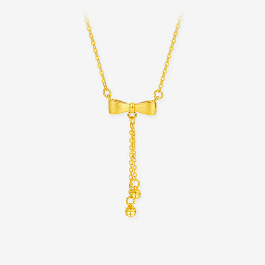 24K Gold Matte Bow Knot Tassel Necklace