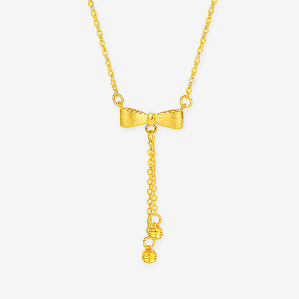 24K Gold Matte Bow Knot Tassel Necklace