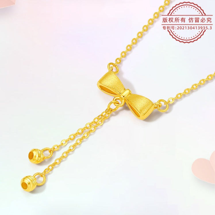 24K Gold Matte Bow Knot Tassel Necklace