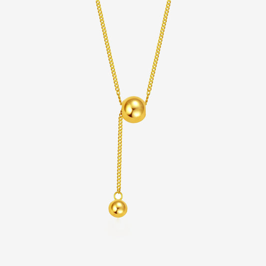 24K Gold Bean Ball Y Necklace