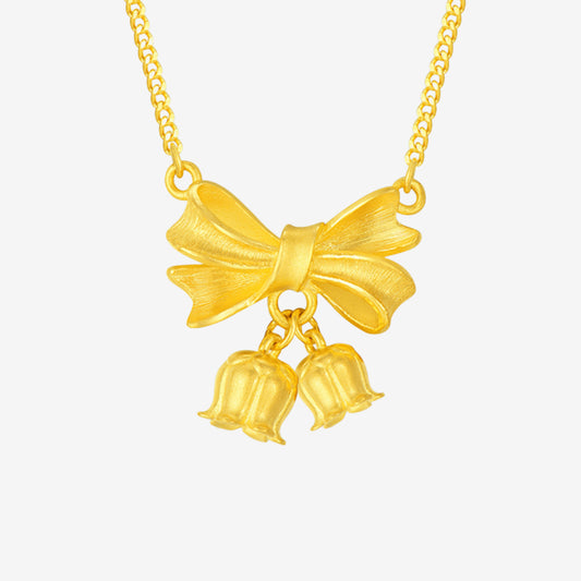 Happy Flower Wedding Series 24K Gold Bow Knot Lily of the Valley Flower Necklace