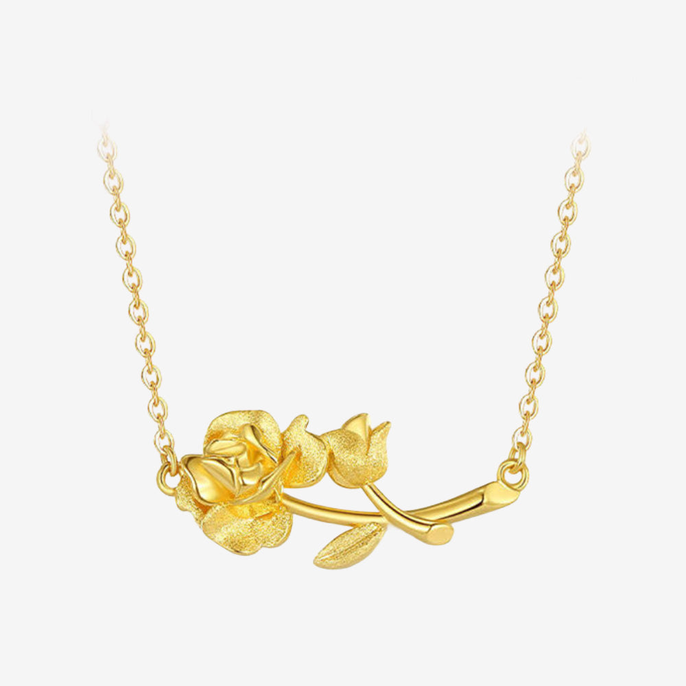 Happy Flower Wedding Series 24K Gold Sunset Rose Necklace