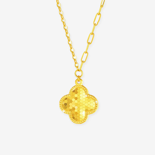 24K Gold Lucky Shining Clover Paperclip Chain Necklace