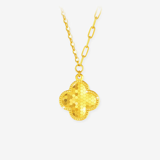 24K Gold Lucky Shining Clover Paperclip Chain Necklace
