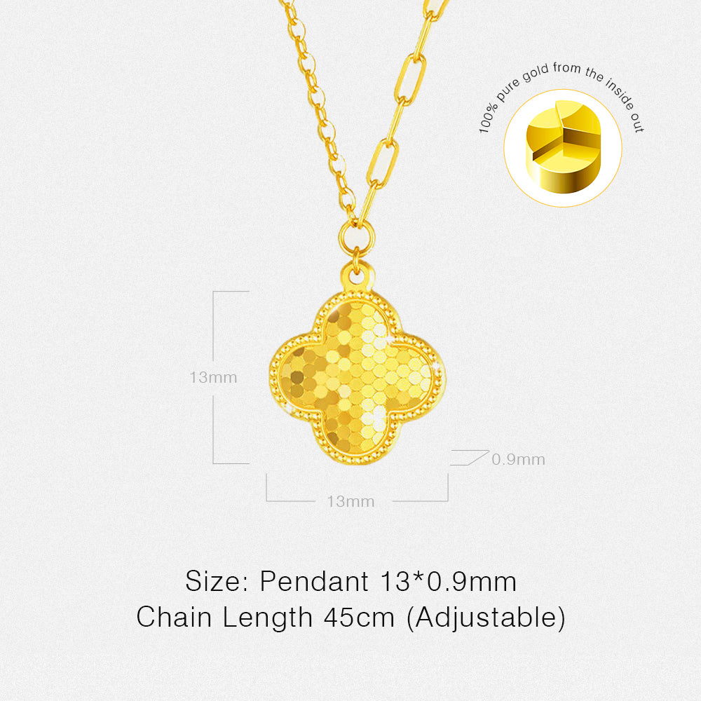 24K Gold Lucky Shining Clover Paperclip Chain Necklace