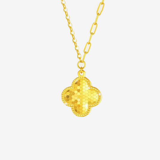 24K Gold Lucky Shining Clover Paperclip Chain Necklace