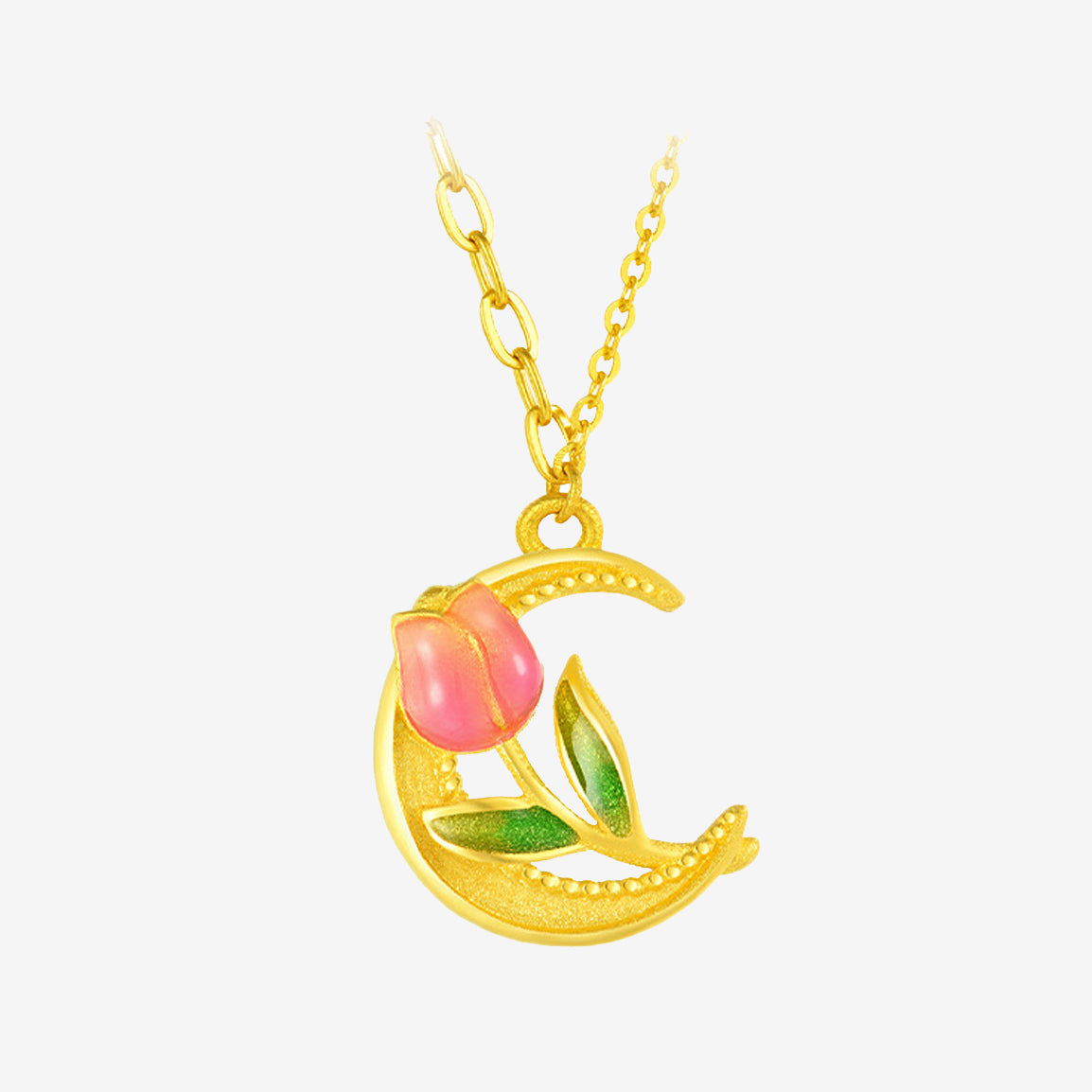 Monet Garden Series 24K Gold Tulip and Half Moon Necklace