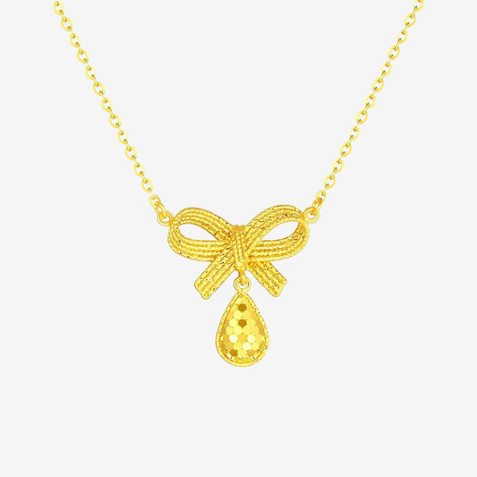 24K Gold Sparkling Bow Knot Water Drop Necklace