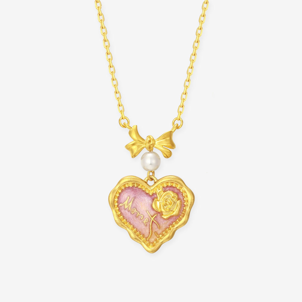 Monet Garden Series 24K Gold Pearl Rose Heart Necklace