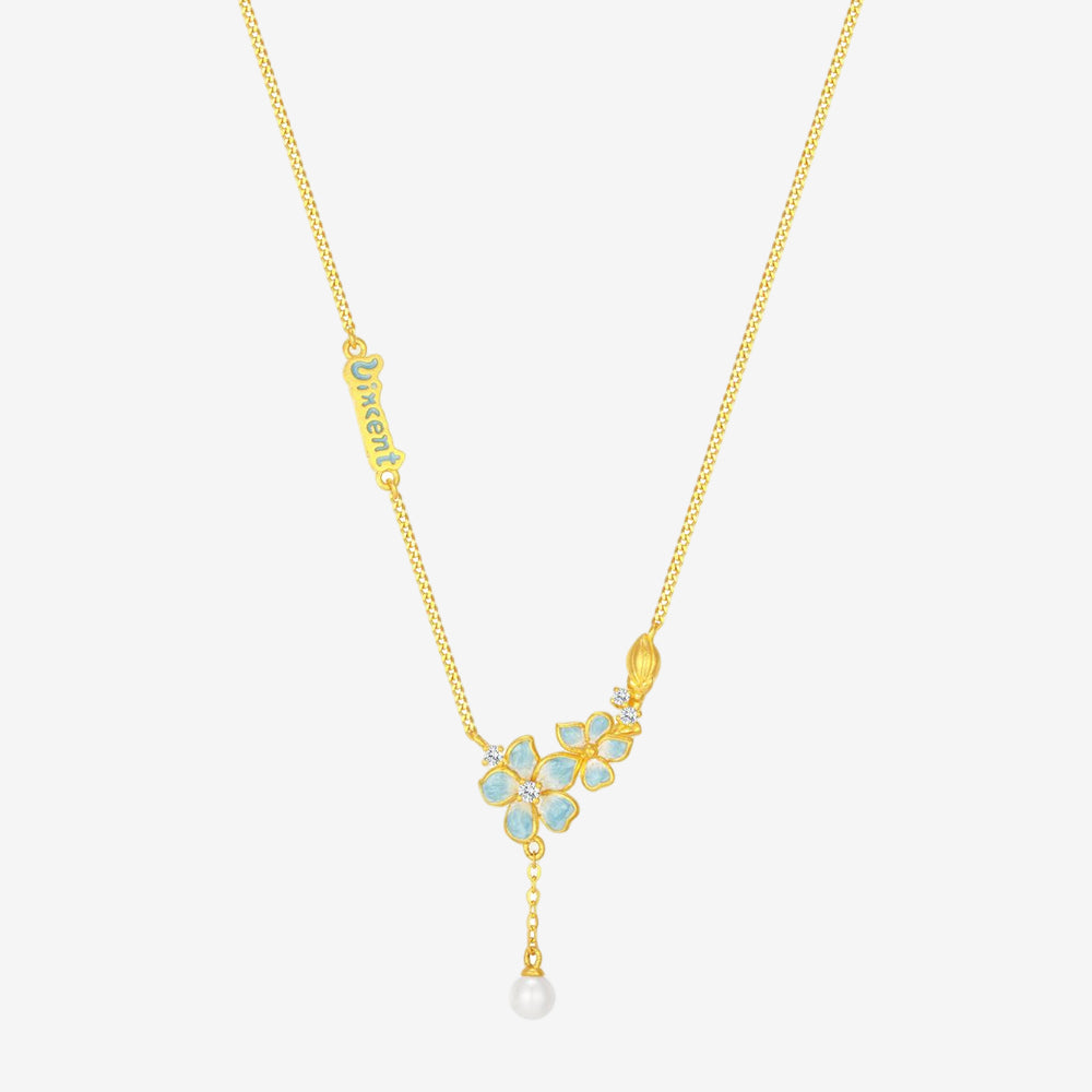 24k gold VG bule almond flower necklace