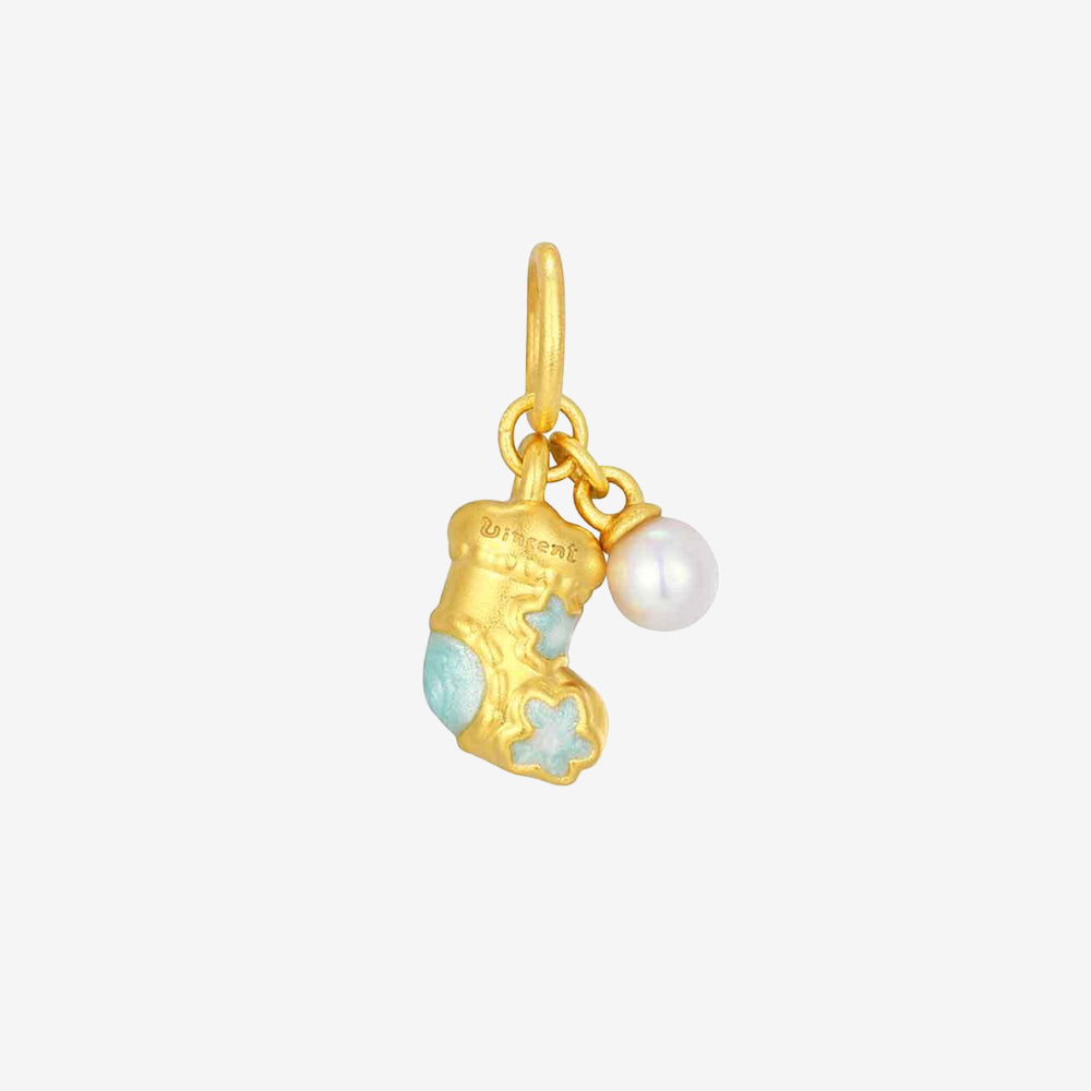 Art Garden Series 24K Gold Pearl Christmas Stocking Charm