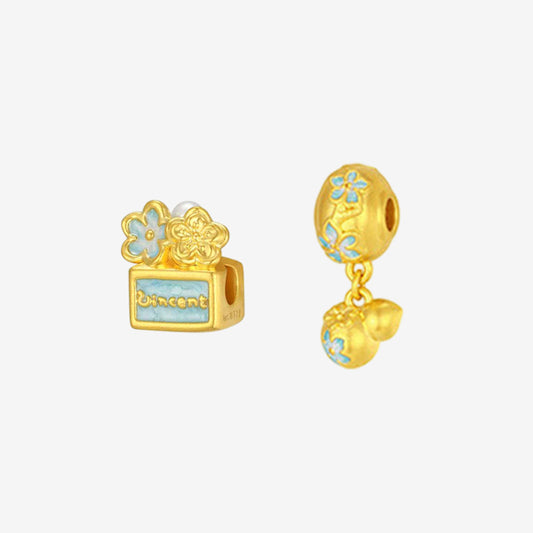 Blazing Van Gogh Series 24K Gold Blue Almond Flower Gourd & Perfume Charm