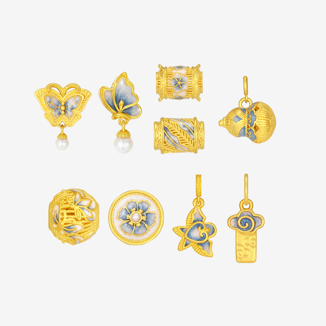 Chinese Cultural Relics Series 24K Gold Blue and White Enamel Series Charm