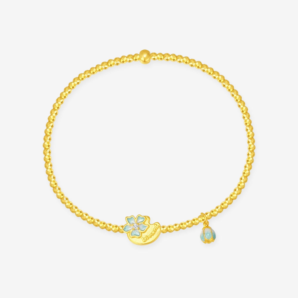 Blazing Van Gogh Series 24K Gold Diamond Almond Blossom Flower Bracelet