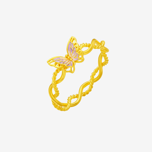 Monet Garden Series 24K Gold Enamel Butterfly Vine Ring