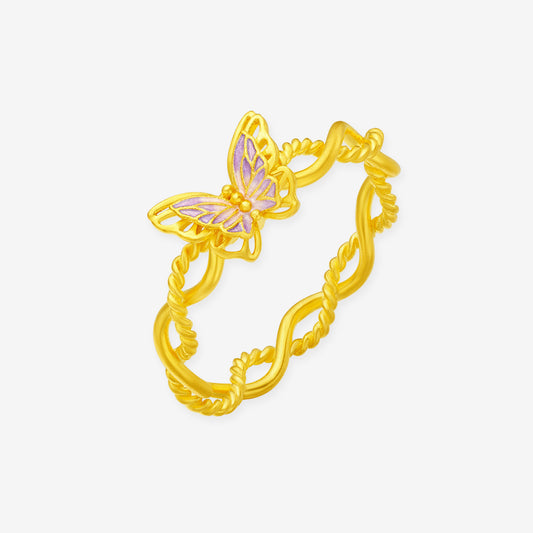 Monet Garden Series 24K Gold Enamel Butterfly Vine Ring
