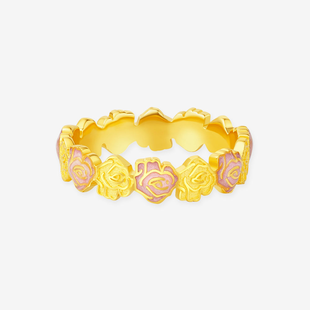 Monet Garden Series 24K Gold Enamel Rose Wreath Ring