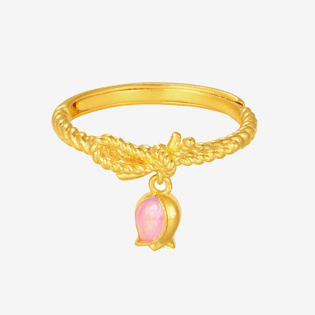 Monet Garden Series 24K Gold Enamel Pink Tulip Ring