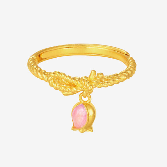 Monet Garden Series 24K Gold Enamel Pink Tulip Ring