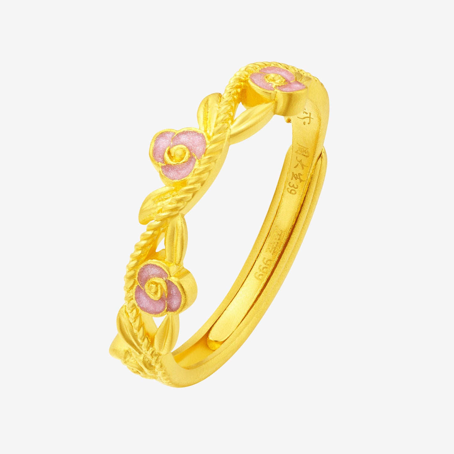 Monet Garden Series 24K Gold Enamel Pink Rose Ring