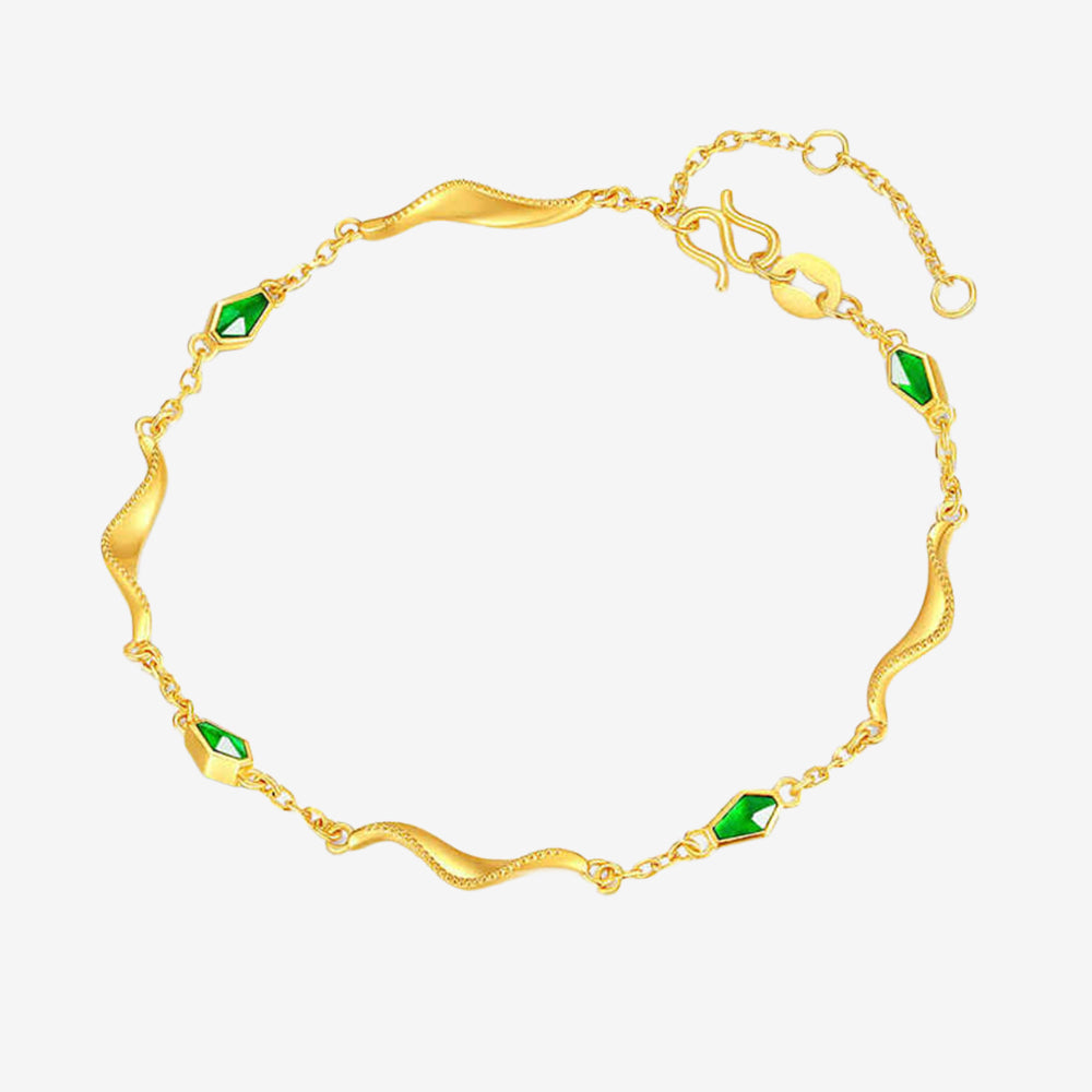 24K Gold Enamel Streamer Green Snake Earrings Necklace Bracelet Jewelry Set