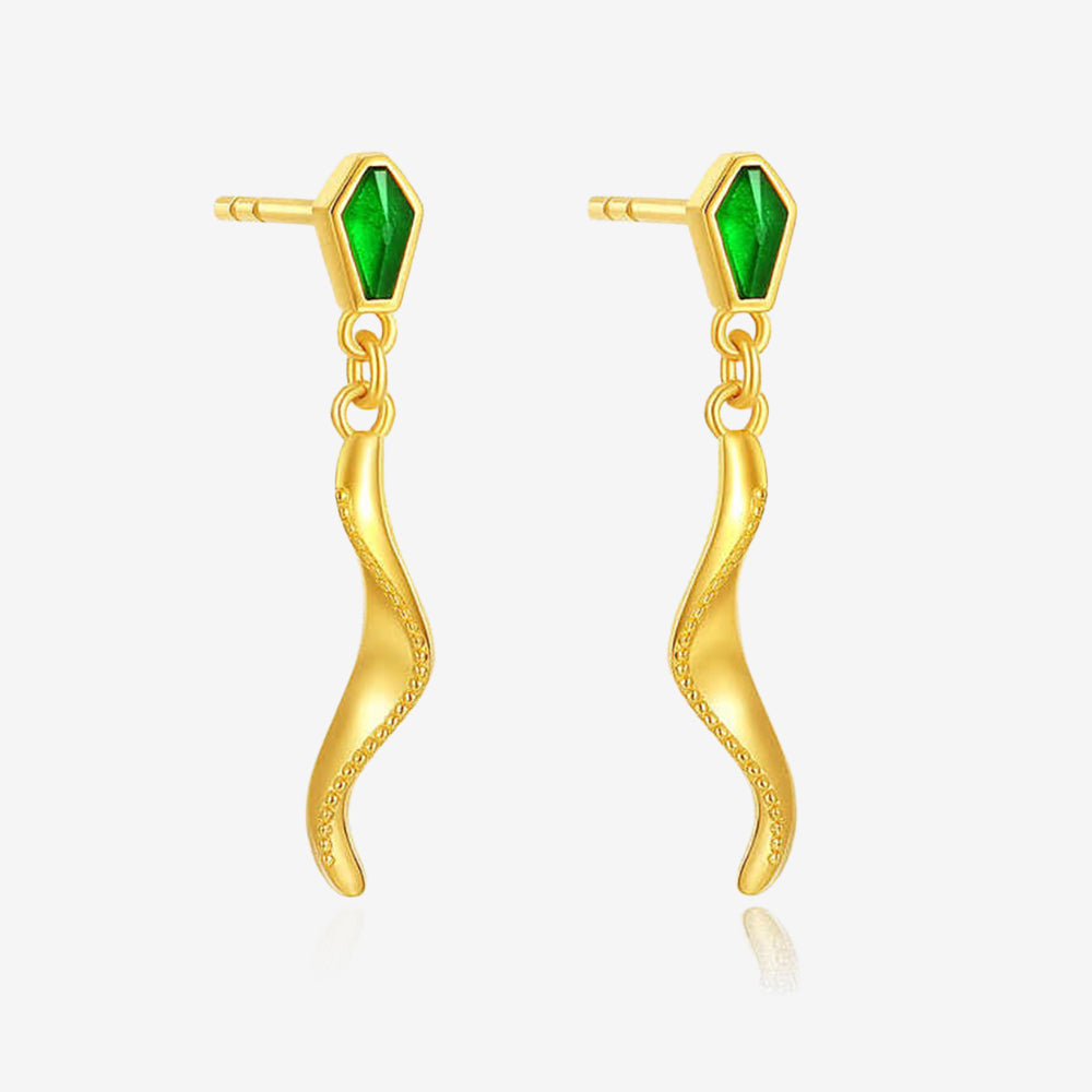 24K Gold Enamel Streamer Green Snake Earrings Necklace Bracelet Jewelry Set