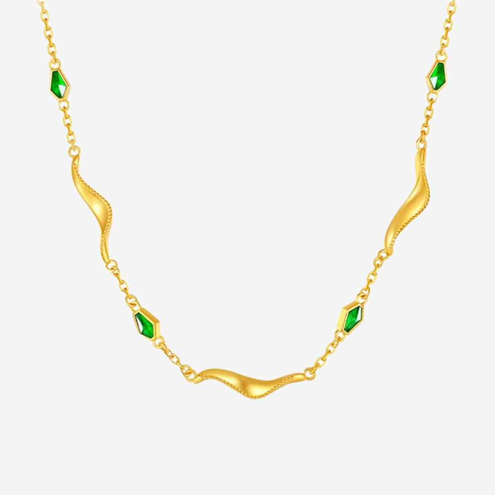 24K Gold Enamel Streamer Green Snake Earrings Necklace Bracelet Jewelry Set