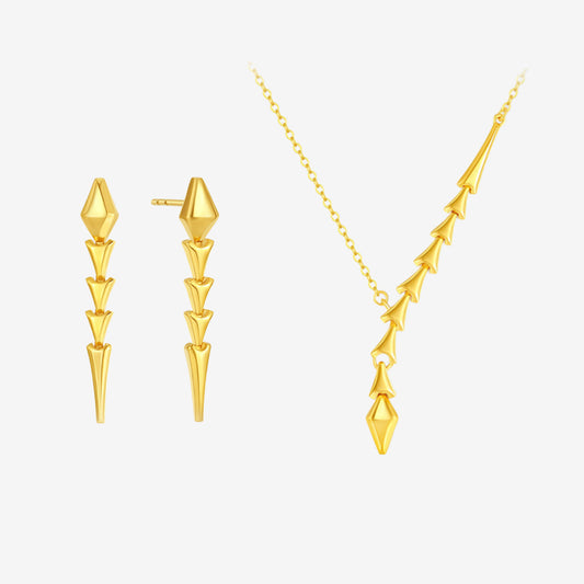 24K Gold Bamboo Magical Snake Earrings and Necklace Jewelry Set