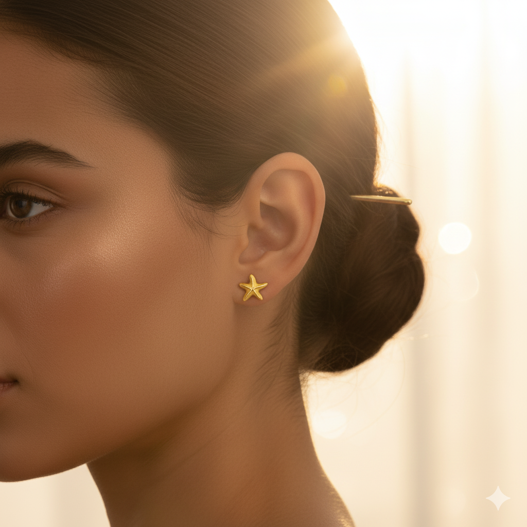24K Gold Cool Starfish Stud Earrings