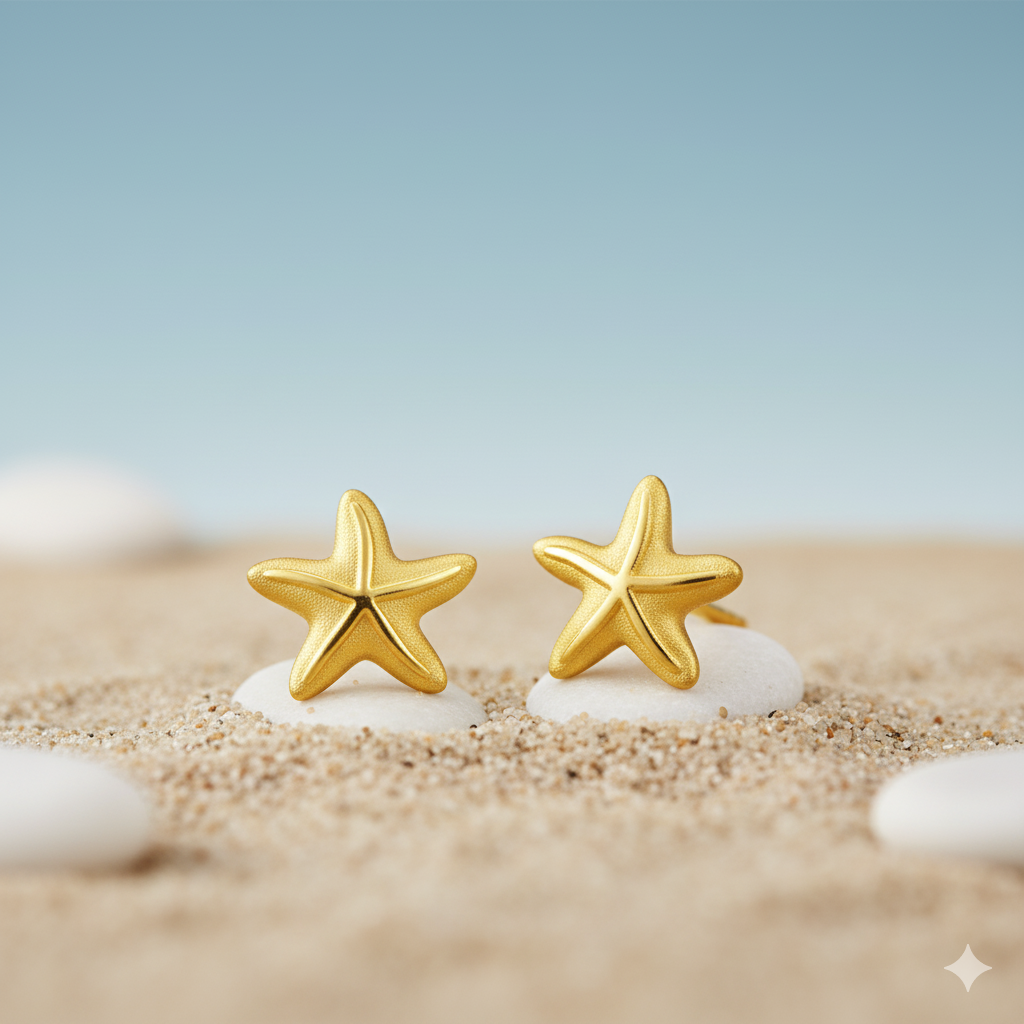 24K Gold Cool Starfish Stud Earrings