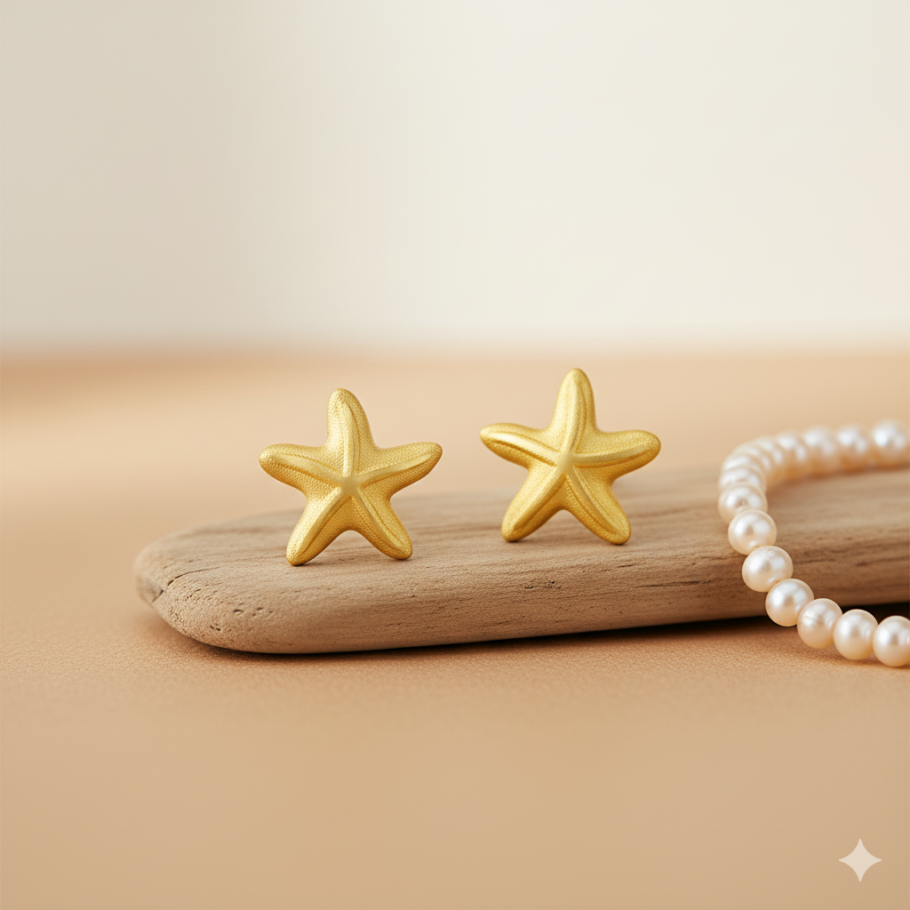 24K Gold Cool Starfish Stud Earrings