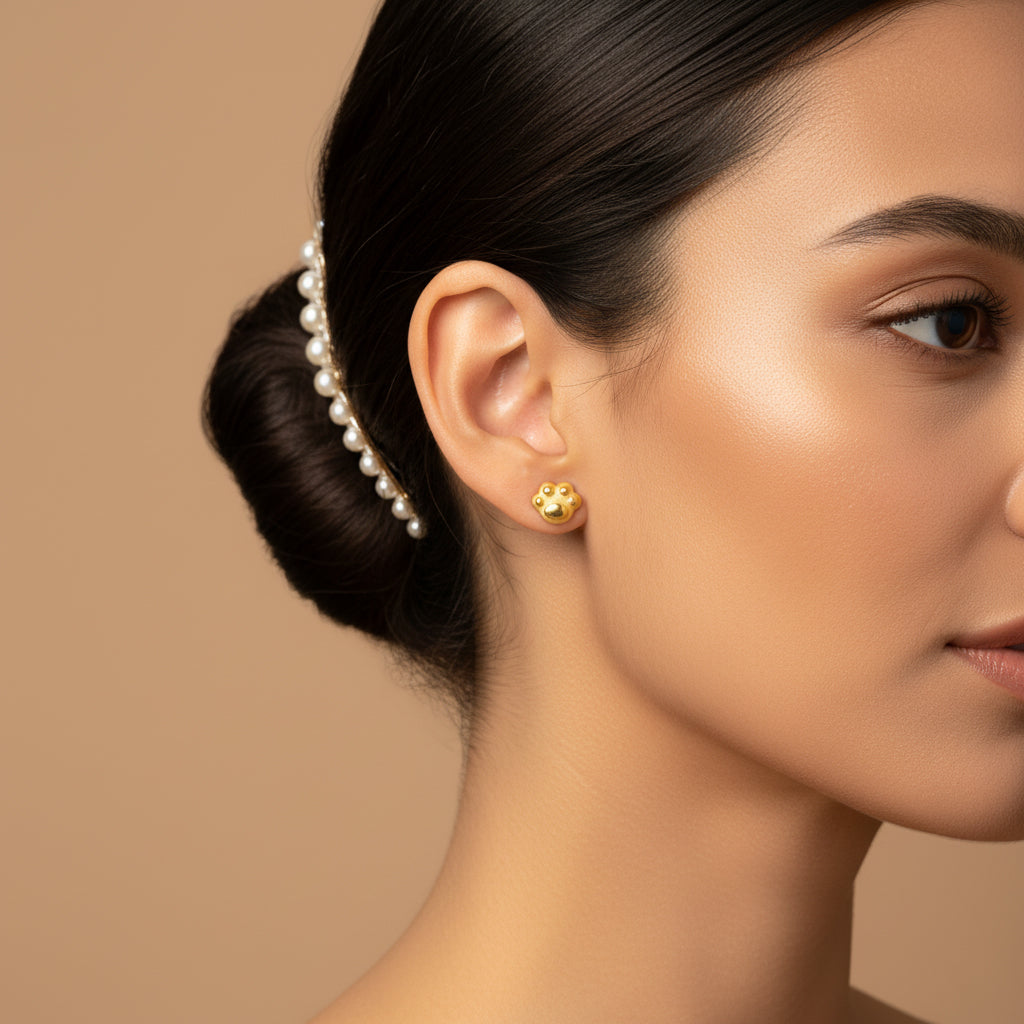 24K Gold Cute Cat Paw Stud Earrings