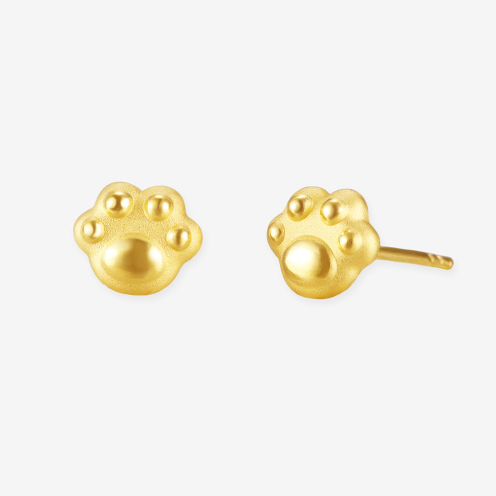 24K Gold Cute Cat Paw Stud Earrings