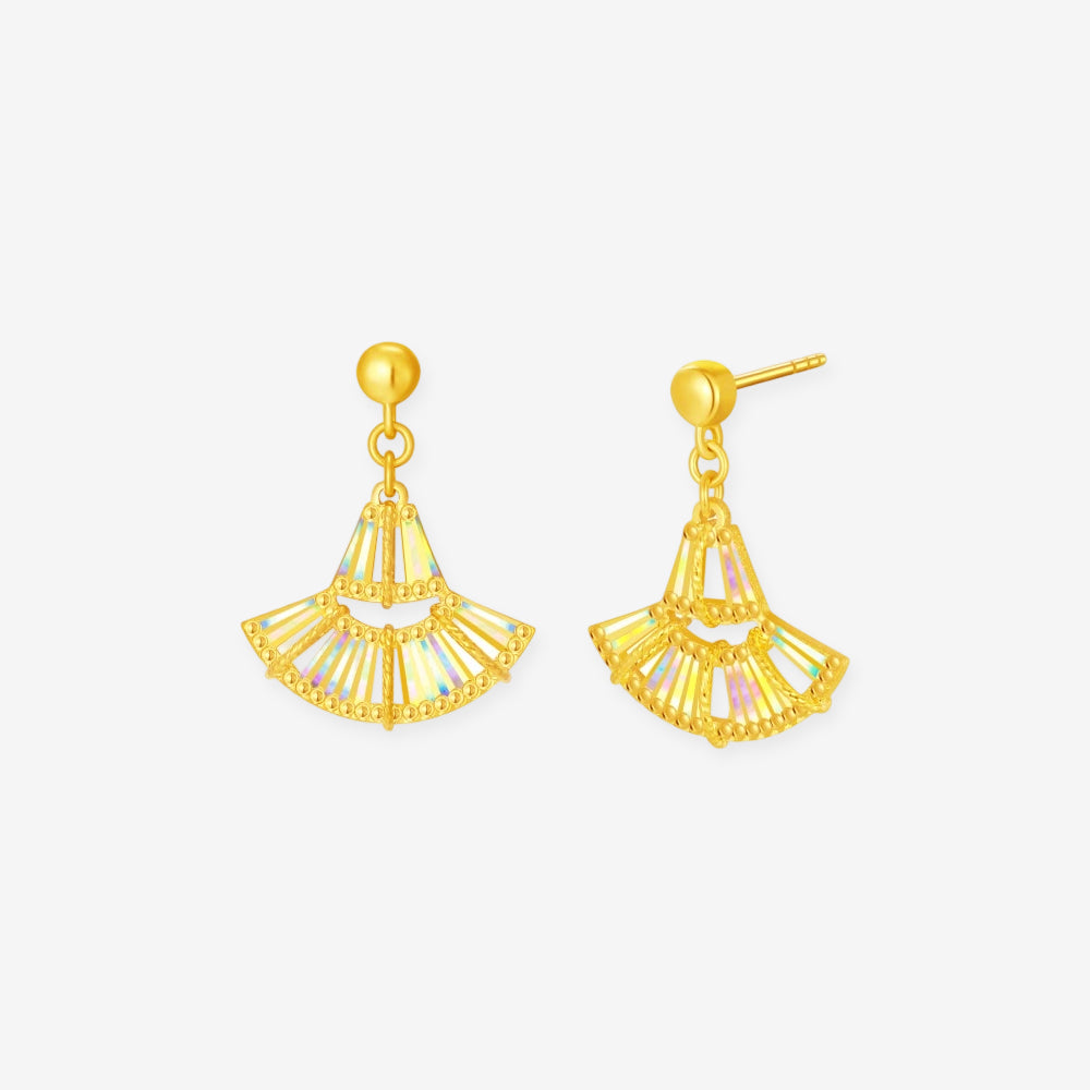 [Pre-sale] Dazzling Gold Series 24K Gold Feather Fan Drop Earrings