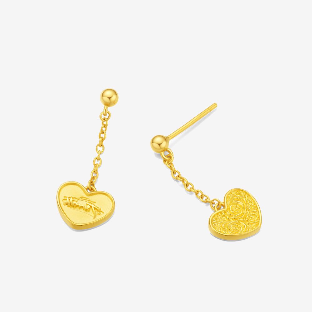 Monet Garden Series 24K Gold Rose Heart Tag Earrings