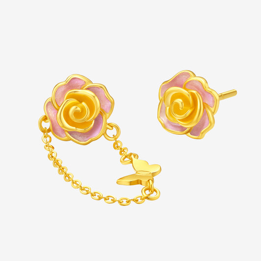 Monet Garden Series 24K Gold Enamel Rose Butterfly Earrings