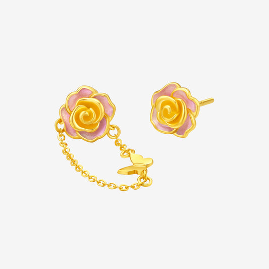 Monet Garden Series 24K Gold Enamel Rose Butterfly Earrings