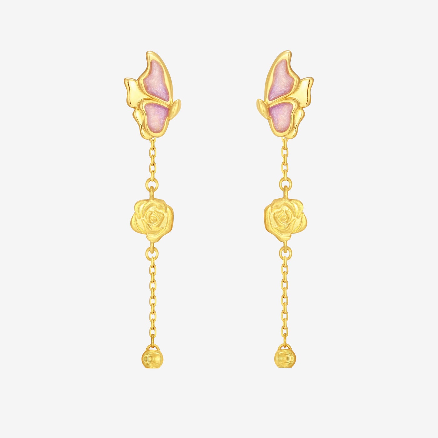 Monet Garden Series 24K Gold Rose Butterfly Tassel Earrings