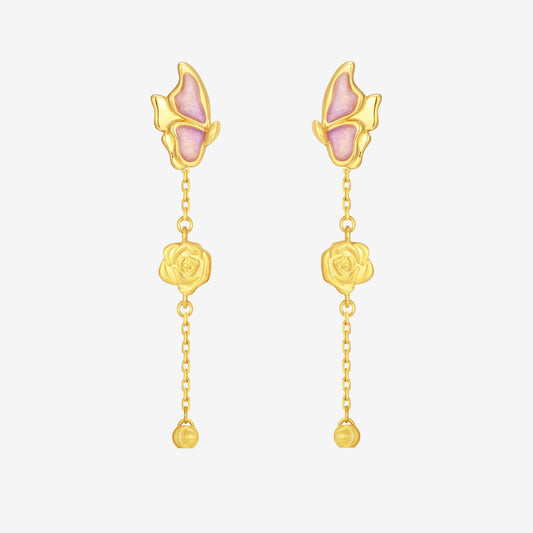 Monet Garden Series 24K Gold Rose Butterfly Tassel Earrings