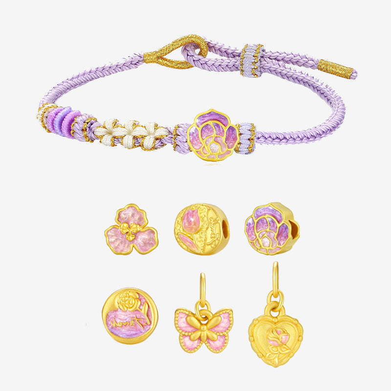 Monet Garden Series 24K Gold Enamel Flowers Butterfly Charm Set